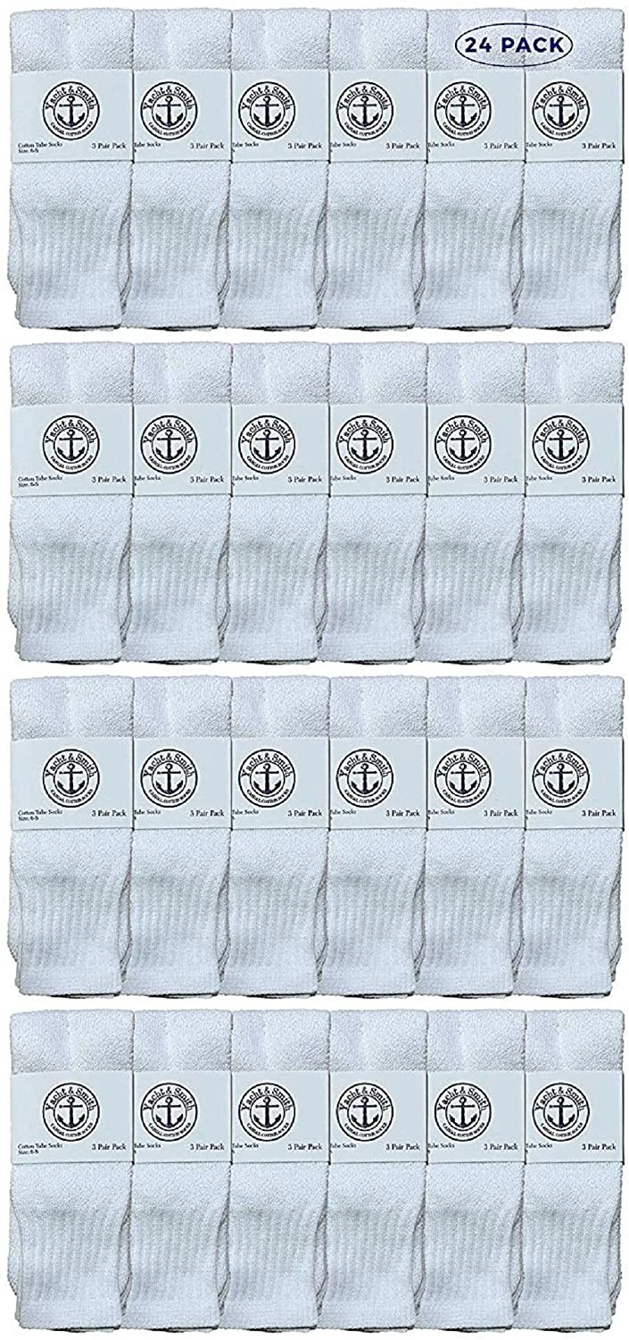 24PK Wholesale Women's Tube Socks, Women's Cotton Socks 9-15 (White)