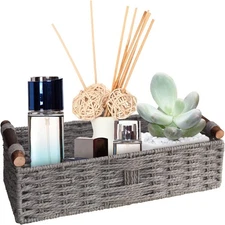 Round Paper Rope Storage Basket Wicker Baskets for Organizing with Handle
