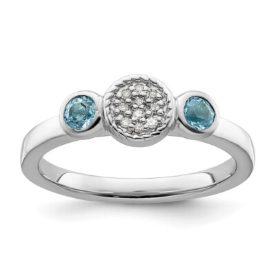 Sterling Silver Stackable Expressions Round Blue Topaz & Diamond Ring Size 5