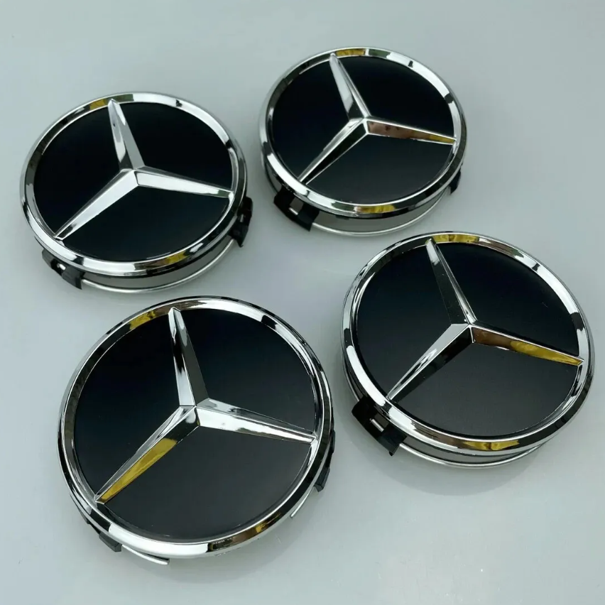 4x Mercedes Black Alloy Wheel Centre Hub Caps 75mm A B C E S M Class ML CLA