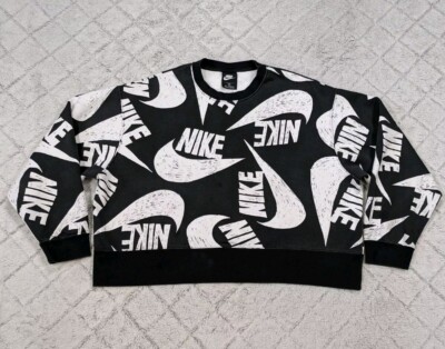 nike cropped sweatshirt in black all over logo print