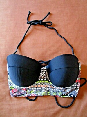 NEW LOOK BLACK BIKINI TOP SIZE 32C AGE 16 17 18 +YRS LADIES TEEN MULTI AZTEC BLK