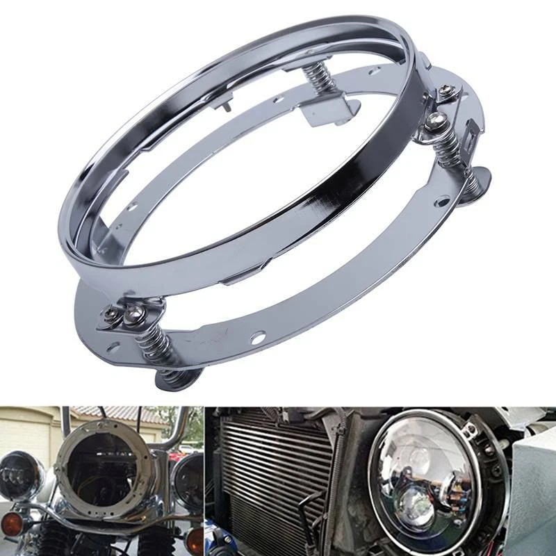 Chrome 7" Inch Led Headlight Bracket Round Ring for Harley Davidson Motorcycle - Image 2 of 4