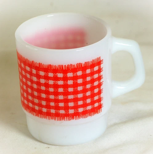 Fire King Red Gingham Checkered Mug Anchor Hocking USA