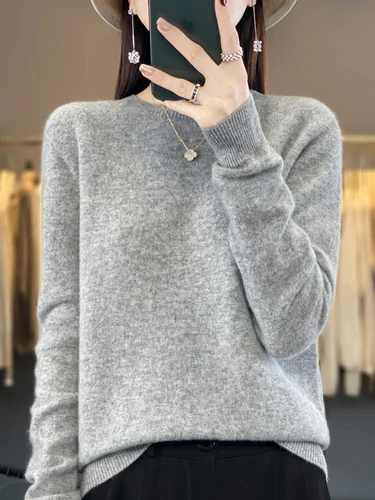 100% Reine Wolle Kaschmir Damen O-Ausschnitt Einfarbig Neu Langarm Pullover - Bild 6 von 38