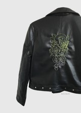 Upcycled Customised S Faux Leather Black Jacket Gothic Alternative Style Snake