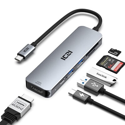 USB-C hub 4K 60Hz HDMI, ICZI 6-in-1 USB C to HDMI USB C Adaptor with HDMI, 2 ...