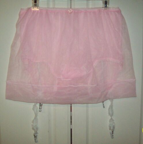 CLEARANCE  PINK Sheer Nylon SLIP & 7" SLEEVE 2 LAYER PANTY GARTERS 30-44 Waist - Picture 1 of 4