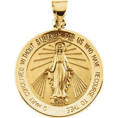 Miraculous Medal 14K Yellow Gold 18mm Round Virgin Mary Large 2 Sided ...