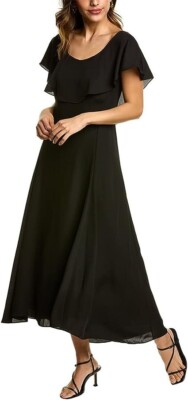 NWT THEORY SCOOP RUFFLE BLACK MIDI DRESS SIZE 2 $375 | eBay