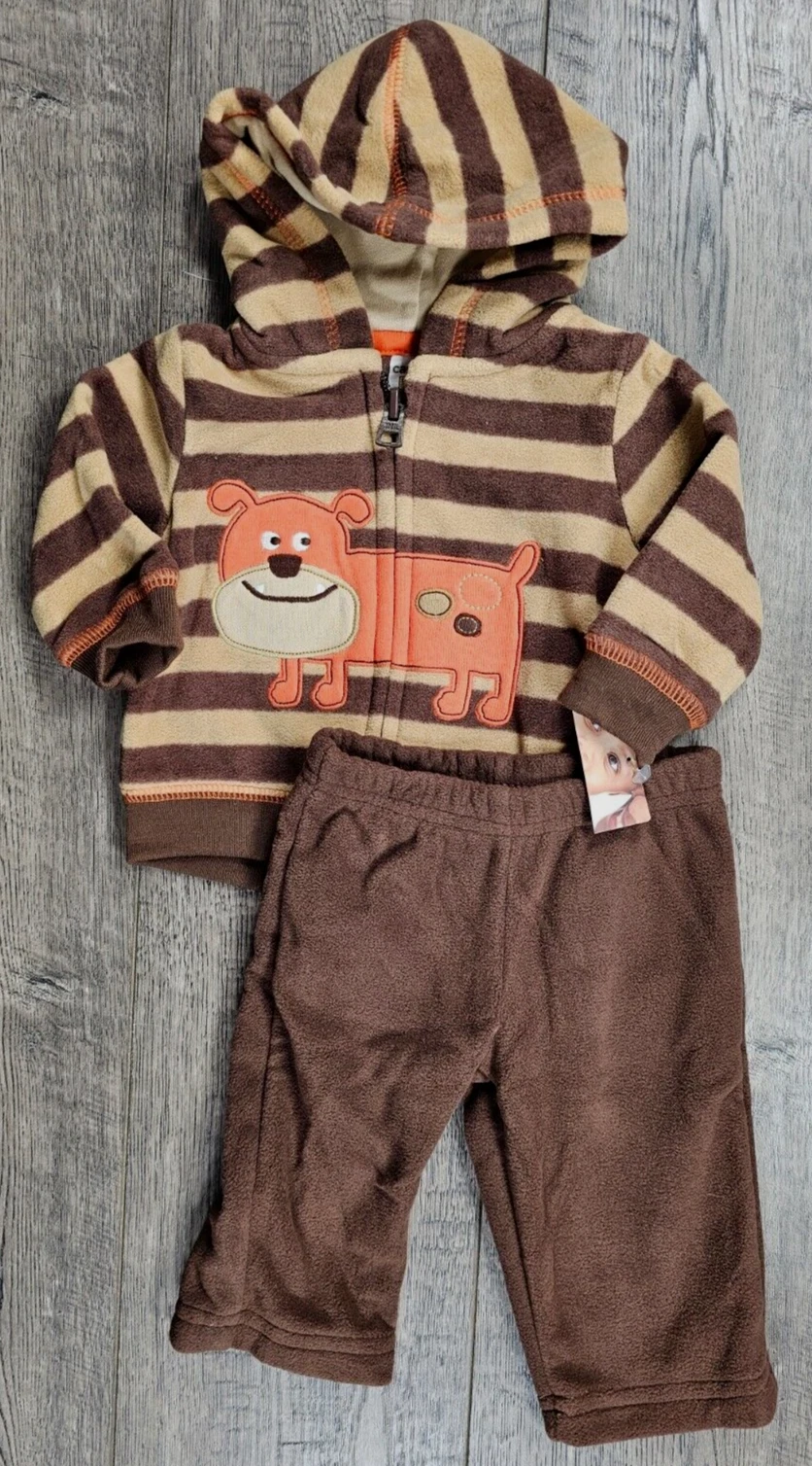 Baby Boy Clothes New Vintage Carter's Newborn 2pc Fleece Dog Hooded Outfit