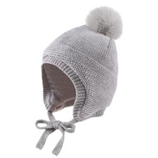 Basic Winter Baby Boys Beanie Pompom Knitted Girls 0-6 Months Gray Pompom Hat