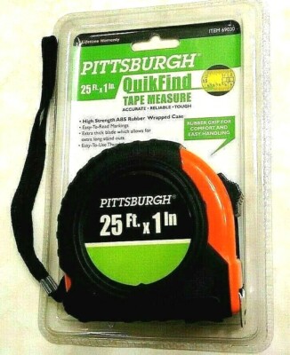 NEW INDUSTRIAL QUICK FIND PITTSBURGH 25 FT LG EASY READ RETRACKING MEASURE TAPE