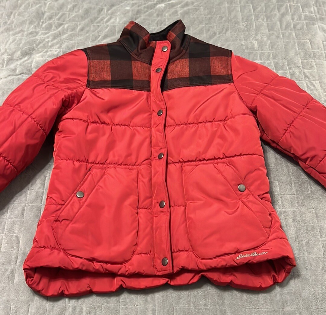 Eddie Bauer Puffer Jacket, Buffalo Plaid, Corduroy Co… Gem