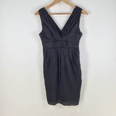 Enrose dress womens 8 pencil black silk linen blend knee length zip 103575