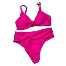 Hot Pink Bikini Set Twist Front High Waist Swimsuit L Bathing Suit Swim Summer