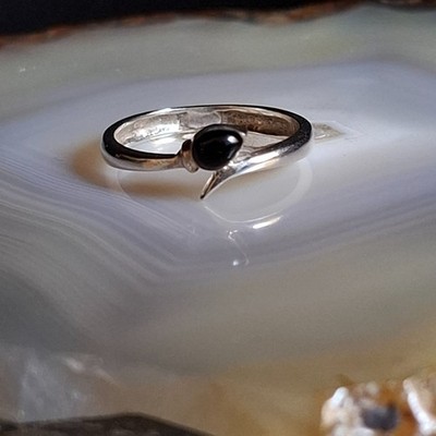 Ring Silber 925 black Onyx anmutig fein edel stilisierte Schlange 18mm vintage