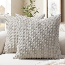 Softalker 18x18" Set of 2 Soft Corduroy Boho Stripe Throw Pillow Covers Deco