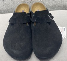 Birkenstock Boston BS Mens Size 12 Black Suede Closed Toe Buckle Strap Slide