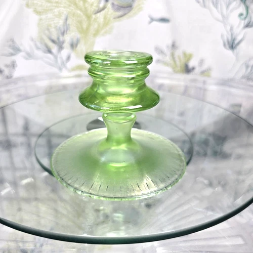 Fenton Uranium Vaseline Stretch Glass Candlestick 3.25" 20s Art Deco