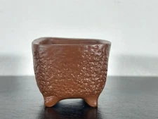 Preowned Japanese Tokoname Square Semi Cascade Bonsai Pot w Stamp- 1.75”By 1.25”