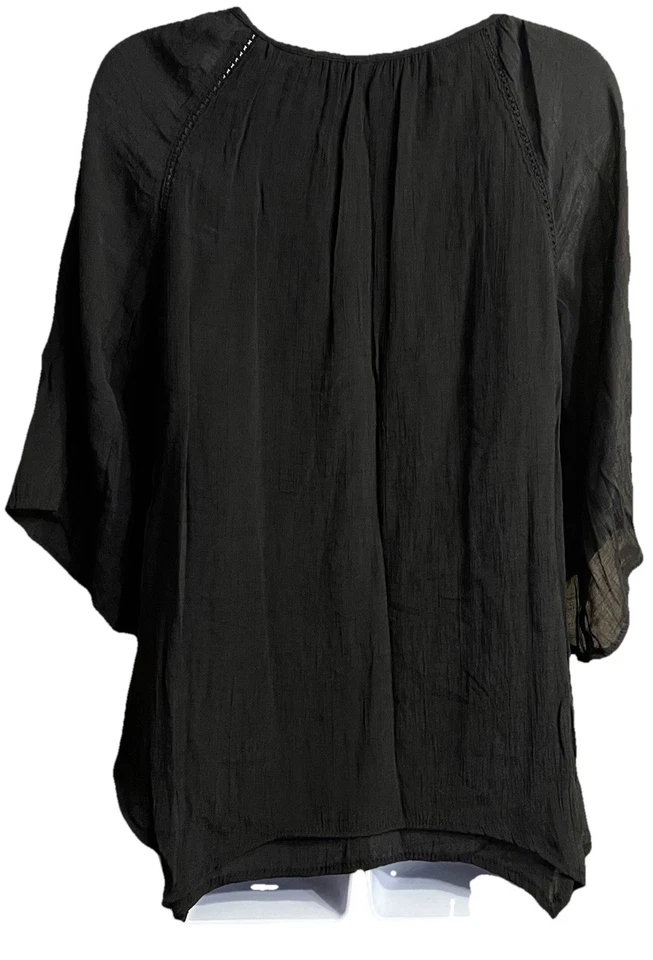 Valerie Stevens Top Women's Sz S Black Lace Bell Sleeve Boho Witchy Goth Fairy - Image 2 of 4