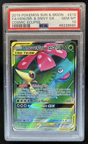 2019 Pokemon SM Cosmic Eclipse Venusaur Snivy Tag Team #210/236 PSA 10 GEM MINT