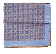 NWOT Italo Ferretti Iridescent Blue Brown Geo Silk Pocket Square Italy 14"
