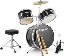 Beginners Drum Kit, 3 Piece Drum Set with Stool, Pedal & 2 Pairs of Drumsticks