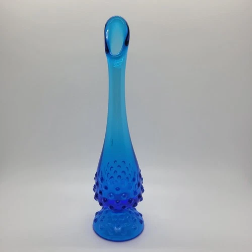 Vintage MCM Fenton Colonial Blue Hobnail 9.5" Swung Bud Vase