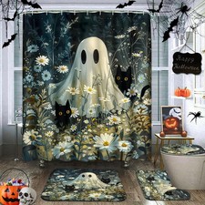 Bathroom Sets with Shower Curtain and Rugs, 4 Pcs, Cats Daisy