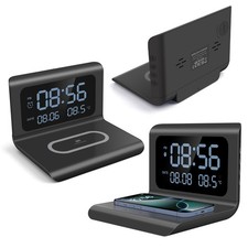 UK Digital Alarm Clock With Wireless Charger Thermometer For Home,Bedroom,Office