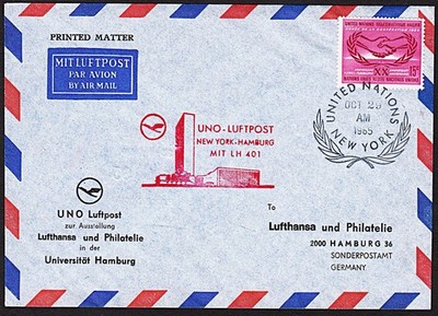   LH 1965  ''UNO New York - Hamburg''  Sonderflug ,   Ha/Si Nr.745 !