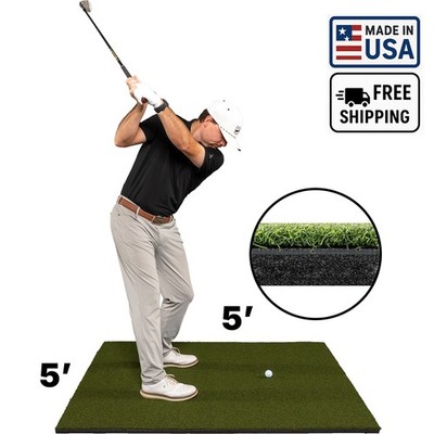 USA-Made 5'x5' Fairway Shock-Absorbent Golf Mat - Won't Stain Clubs - 1'' Thick