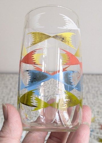 50s 60s Vintage Retro Kitsch Abstract Drinking Glasses Tumblers Chubbies MCM - Picture 3 of 7