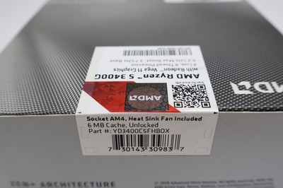 AMD Ryzen 5 3400G 3.7GHz 4 Core Wraith Spire Cooler Processor for