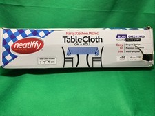  Disposable Plastic Table Cloth Roll | 54 in x 108 Ft Waterproof Blue Gingham