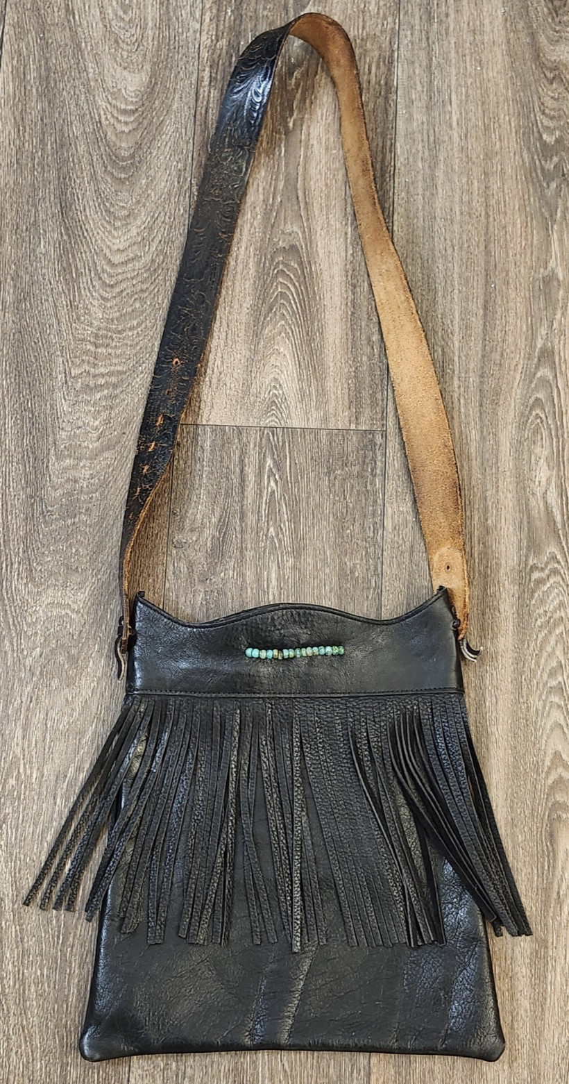 McFadin Stacy & Laurie Handbag Black Leather Fringe Cowgirl Shoulder Crossbody