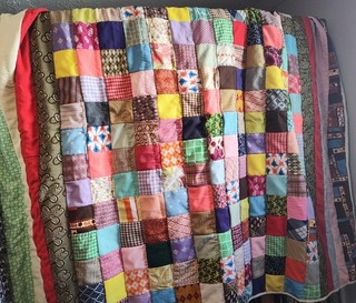 Vintage Handmade Quilt 80x58 Patchwork Squares Bohemian Cottagecore Upcycle