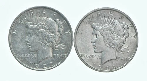 1923 & 1922-D Peace Silver Dollar $1 Bullion Collection Lot *110