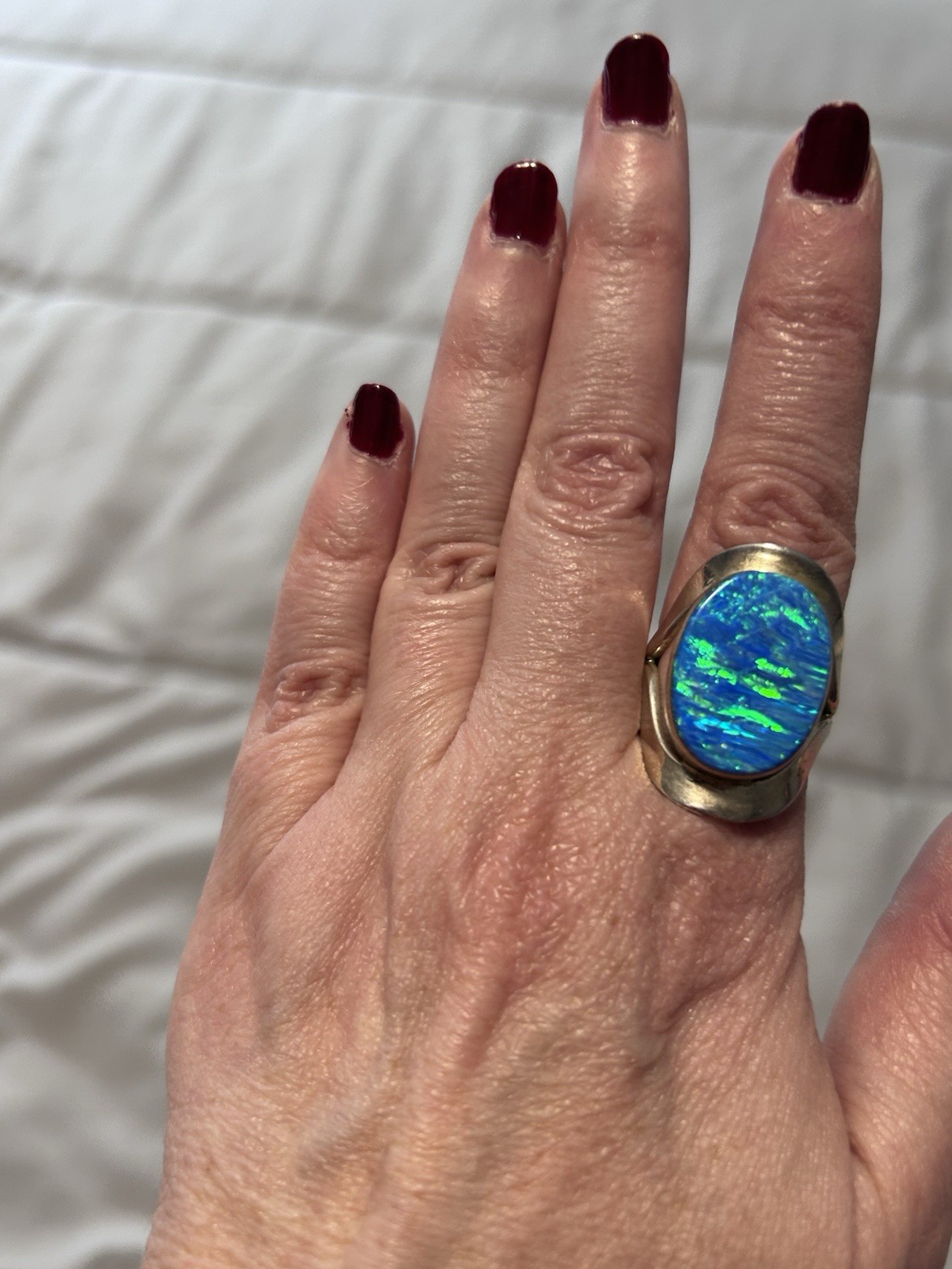 Lab Created Blue Fire Opal Silver Statement Ring … - image 2