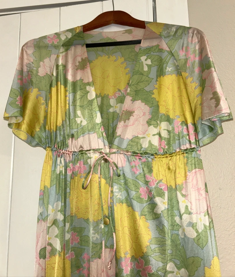 Винтажная ночная рубашка цветок питания натяжной шнурок талии оборки покрытый кнопки маленький - Изображение 2 из 4