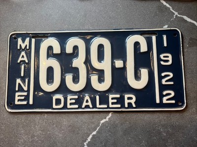 1922 Maine Dealer License Plate Vintage Auto Tag 639-C