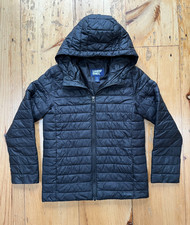Lands' End Kids ThermoPlume Packable Hooded Jacket, Black, Size Large 10-12 