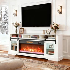 HOMCOM Modern Electric Fireplace TV Stand for TVs Up to 80 Inches, White