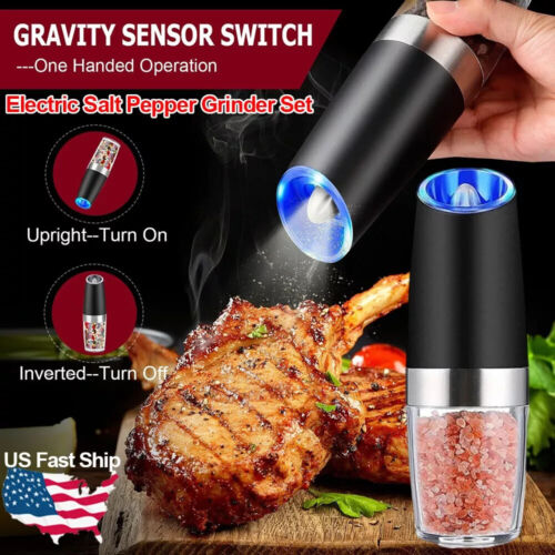 Gravity Electric Salt and Pepper Grinder Mill Shakers Adjustable Automatic US - Afbeelding 1 van 24