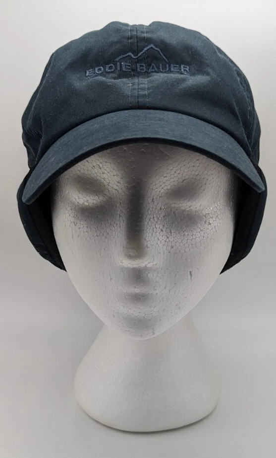 Eddie Bauer Goose Trapper Hat S/M Hunting Black Down Cap Fleece Line Ear Warmer