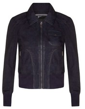 Ladies Navy Blue Leather Bomber Jacket Genuine Leather Ma-1 Varsity Retro Jacket