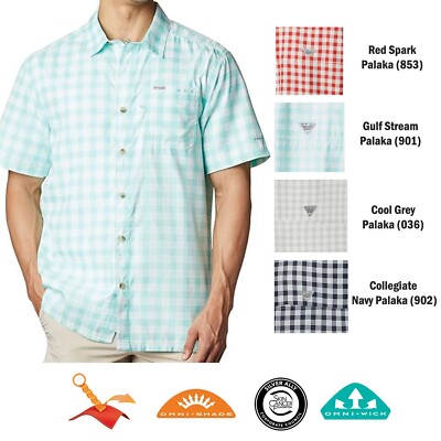 Columbia Men's Shirt PFG Super Slack Tide Camp Palaka Plaid Short Sleeve