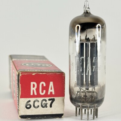 (1) Tested RCA 6CG7 Tube with Box Code 5-52 Black Plates Horsehoe Halo Getter
